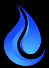 a blue water drop logo on a black background